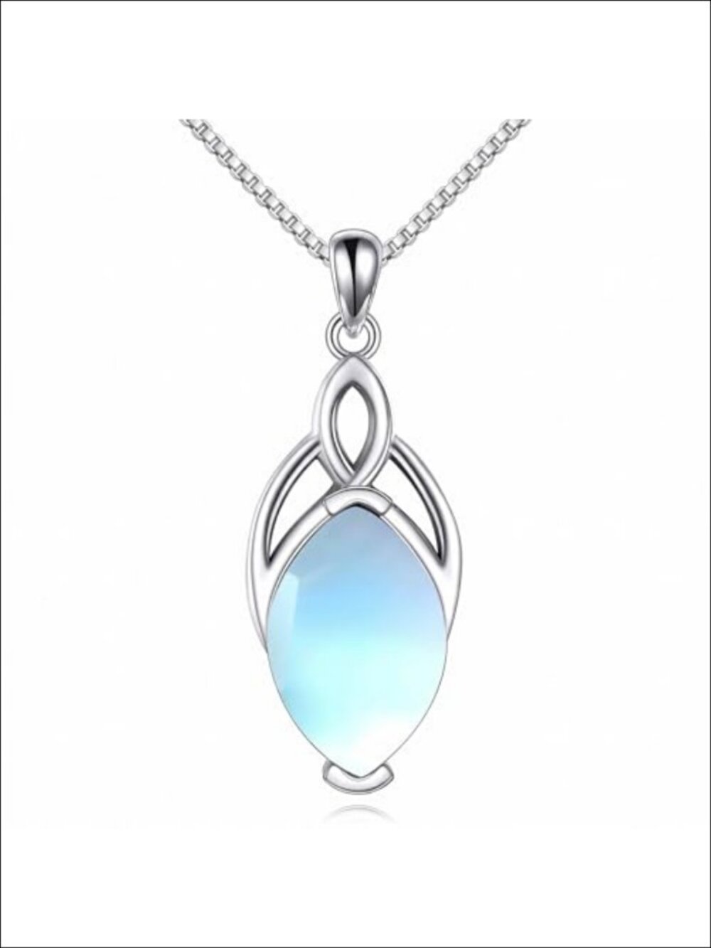 Celtic Trinity Knot Moonstone Pendant Necklace 18K White Gold Plated